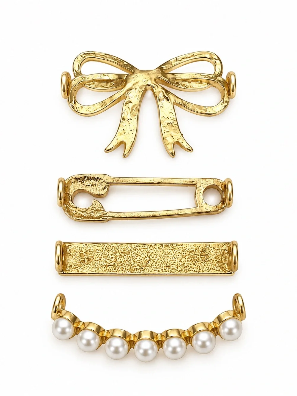 NEW - Be Charming 4PC Gold Shoe Charms Bow Safety Pin Pearls Rhinestones